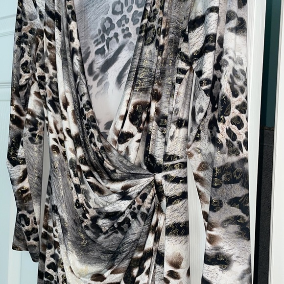 Gorgeous Cache Dress / animal print an Gold shimmer Beads/Sequins at shoulder - Picture 6 of 7